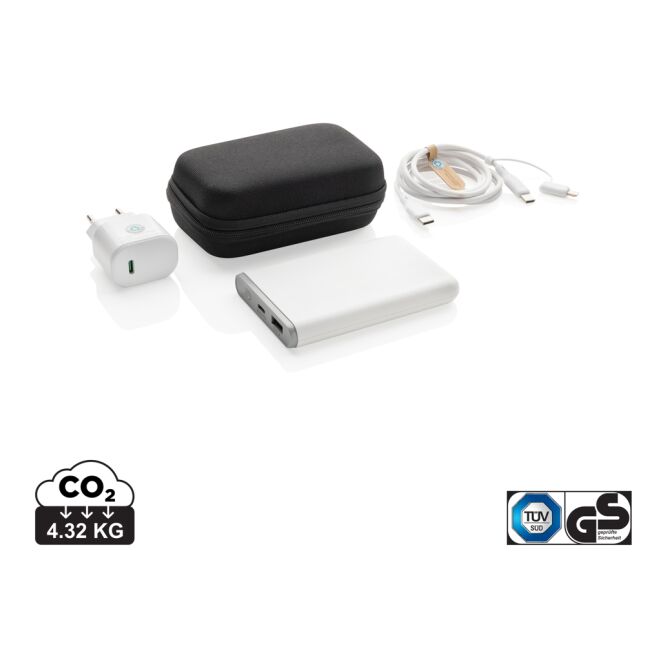Technik-Werbemittel Surge Ladeset 20W USB-C – schwarz – mit Logo bedruckt 5.000mAh Powerbank nachhaltig für den Büroalltag
