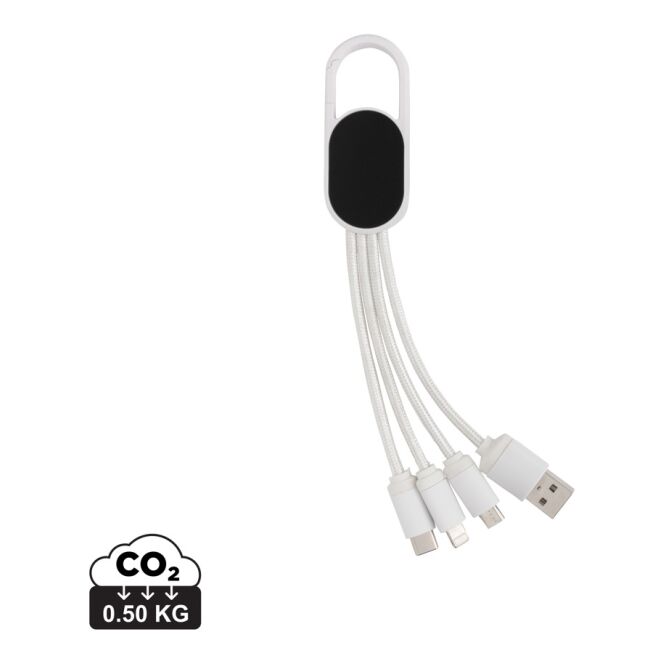 Werbeartikel 4-in-1 Ladekabel – weiss – mit Logo bedruckt 10cm Nylon USB-C für den Büroalltag