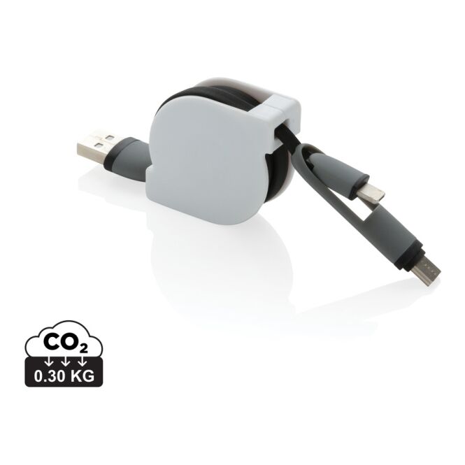 Streuartikel 3-in-1 ausziehbares Ladekabel – schwarz – mit Logo bedruckt 100cm USB-C iOS Android für den Büroalltag