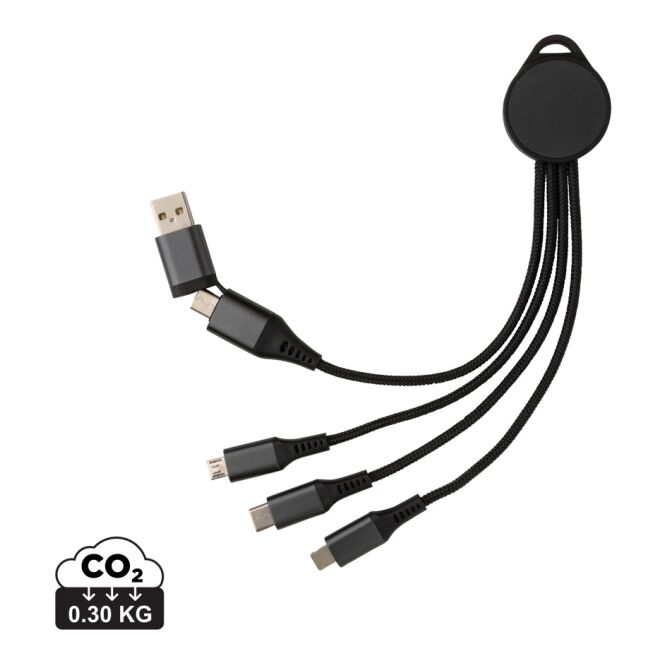 Premium-Werbeartikel Ladekabel Terra – grau – mit individuellem Werbedruck 68% recyceltes Material 6-in-1 nachhaltiges Technik-Zubehör