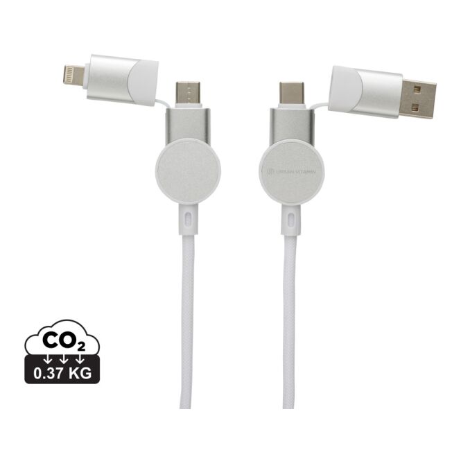 Werbeartikel 6-in-1 Fast-Charging Kabel Oakland 45W 1,2m – weiss – mit Logo bedruckt nachhaltig für den Büroalltag