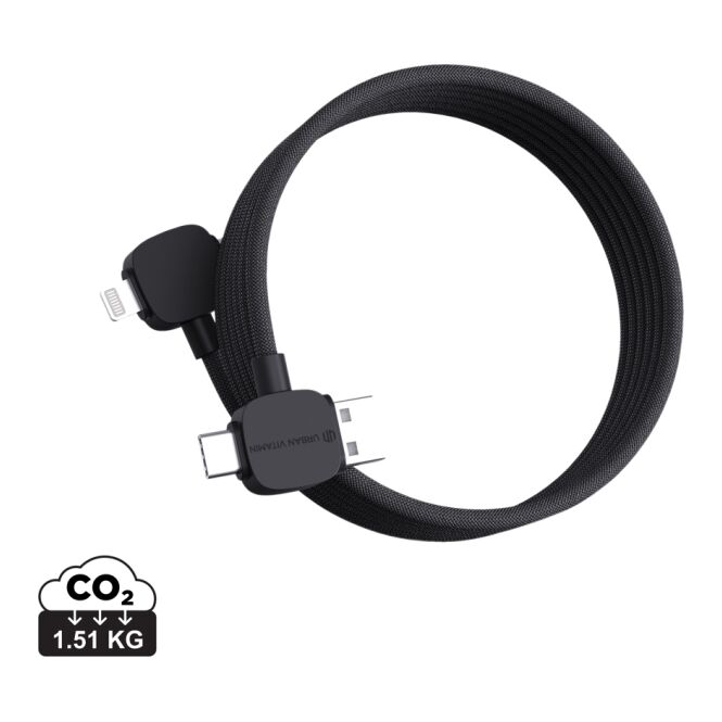 Werbeartikel 65W Magnet-Ladekabel Urban Vitamin Stockton – schwarz – mit Logo bedruckbar 120cm RCS-recycelt für den Büroalltag