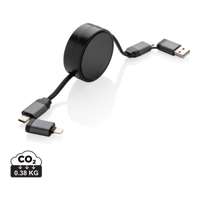 Werbeartikel 6-in-1 45W-Ladekabel Terra – grau – mit Logo bedruckt nachhaltig 100cm Länge für den Büroalltag