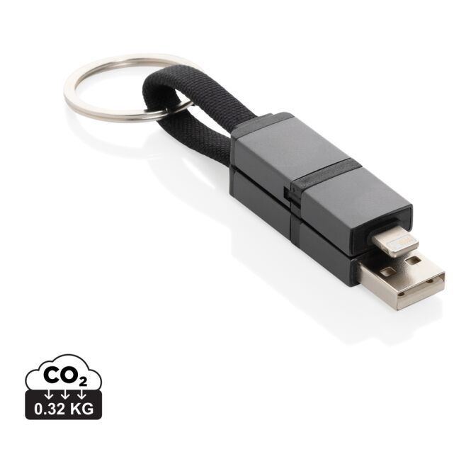 Werbeartikel 4-in-1 Schnellladekabel Terra – grau – mit Logo bedruckt nachhaltig 60W USB-C für den Büroalltag