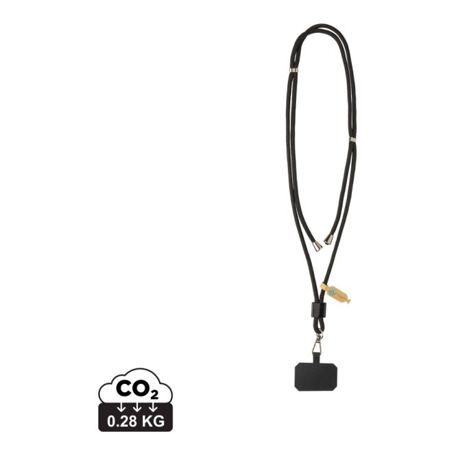 Streuartikel Handyband CarryLoop – schwarz – mit Logo bedruckt nachhaltig aus recyceltem rPET für den Büroalltag