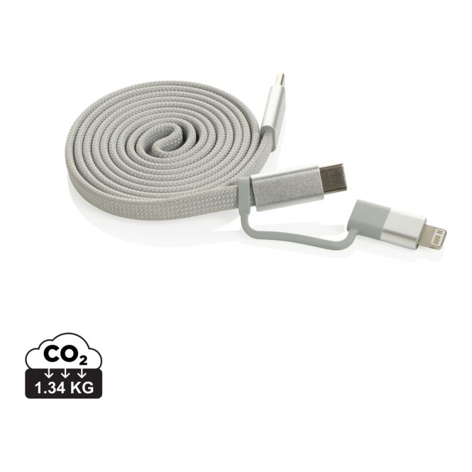 Werbeartikel 2-in-1 Magnetkabel Arc – grau – mit Logo bedruckt nachhaltig 60W USB-C & Lightning für den Büroalltag