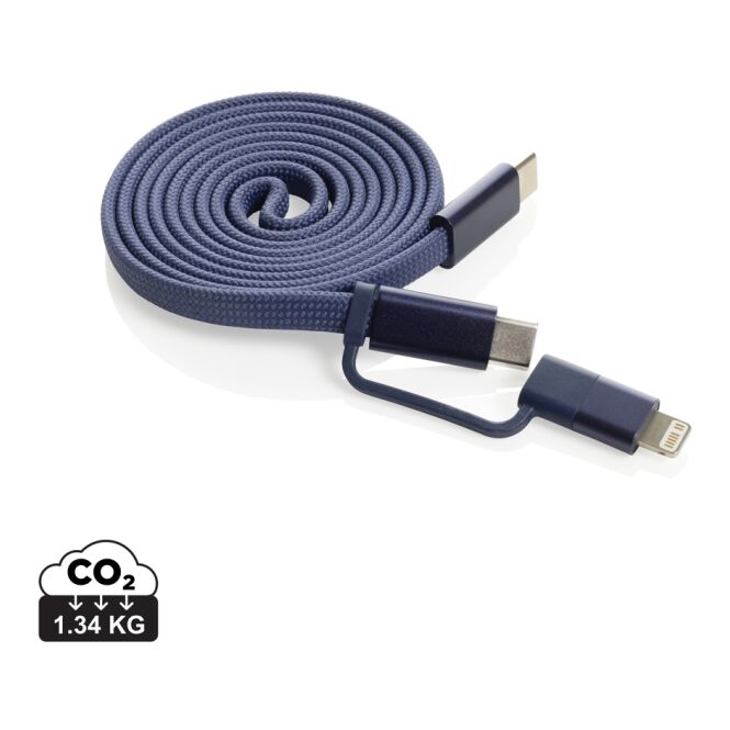 Werbeartikel Arc ultradünnes 60W 2-in-1 Magnetkabel – blau – mit Logo bedruckt