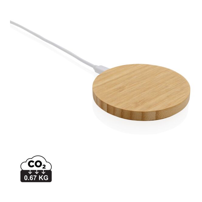 Kundengeschenk 15W Wireless Charger Bambus – braun – mit Gravur nachhaltiges Öko-Tech für das Homeoffice 15W kabellos Qi-Standard