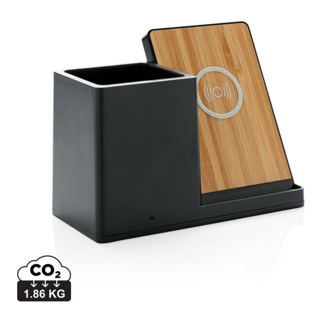 Firmengeschenk Wireless Charger Ontario – schwarz – mit Logo bedruckt, nachhaltig, 10W, USB-C, für das Homeoffice