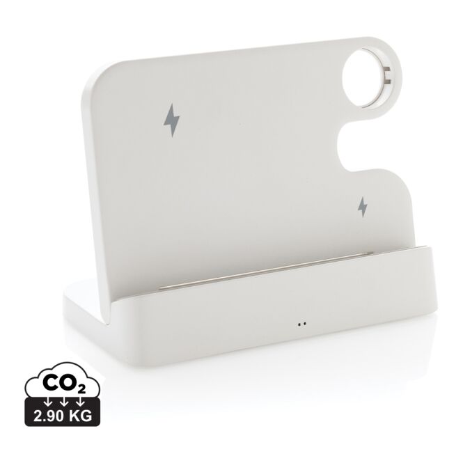 Firmengeschenk Joltz Wireless Charger – weiss – mit Logo bedruckt 15W Qi-Standard recycelt für das Homeoffice