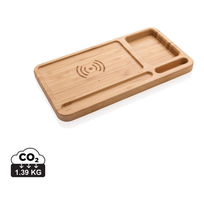 Firmengeschenk Bambus Wireless Charger – braun – lasergraviert 5W Qi-Standard für das Homeoffice