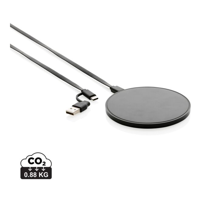 Kundengeschenk Wireless Charger 10W – schwarz – mit Logo bedruckt nachhaltig Qi-Standard USB-C für das Homeoffice