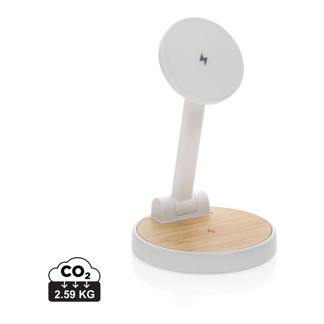 Premium-Werbeartikel Wireless Charger Ontario 2-in-1 15W – weiss – mit Logo bedruckt nachhaltig für das Homeoffice