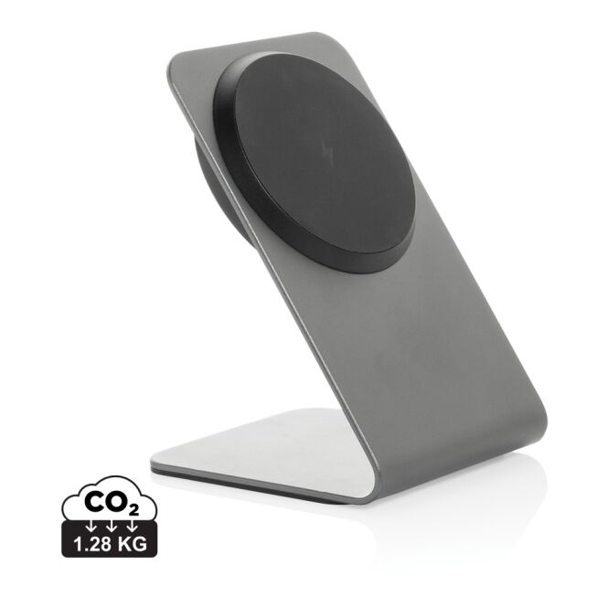 Firmengeschenk Wireless Charger Terra Aluminium – grau – lasergraviert 15W magnetisch nachhaltig für das Homeoffice