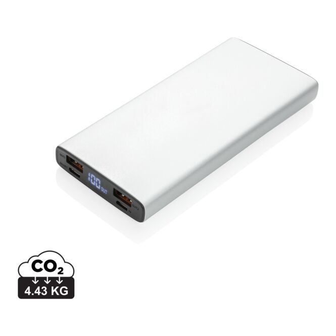 Kundengeschenk Powerbank 18W PD 10.000 mAh – silber – lasergraviert für das Mitarbeiter-Onboarding und Homeoffice