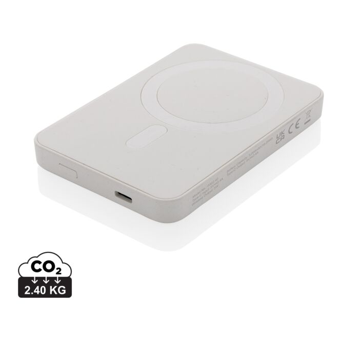 Firmengeschenk Magnetix Powerbank 5.000mAh – weiss – mit Logo bedruckt, nachhaltig, induktives 5W-Laden, für das Mitarbeiter-Onboarding