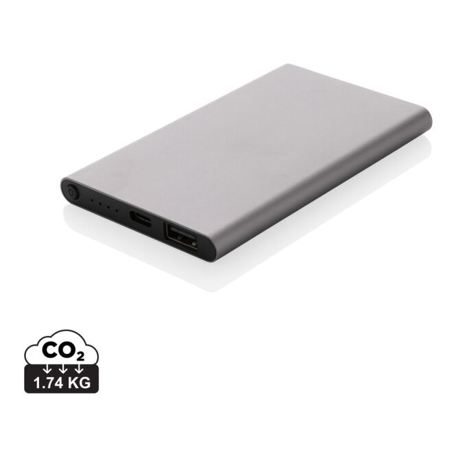 Firmengeschenk Powerbank 4.000mAh Type-C – grau – mit Logo bedruckt nachhaltig für das Mitarbeiter-Onboarding und als edles Kundenpräsent