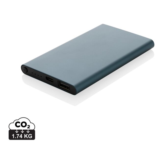 Technik-Werbemittel Powerbank 4.000mAh RCS recyceltes Aluminium – blau – mit Logo bedruckt nachhaltig für das Homeoffice