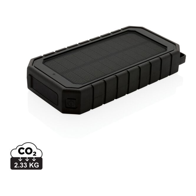 Premium-Werbeartikel Solar-Powerbank RCS-Plastik – schwarz – mit Logo bedruckt 10.000 mAh 10W Wireless Qi-Standard nachhaltig Öko-Tech
