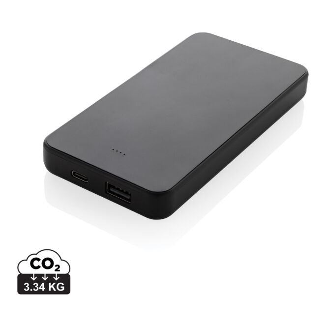 Premium-Werbeartikel Powerbank Boostcore – schwarz – mit Logo bedruckt 10.000 mAh USB-C nachhaltig für das Mitarbeiter-Onboarding