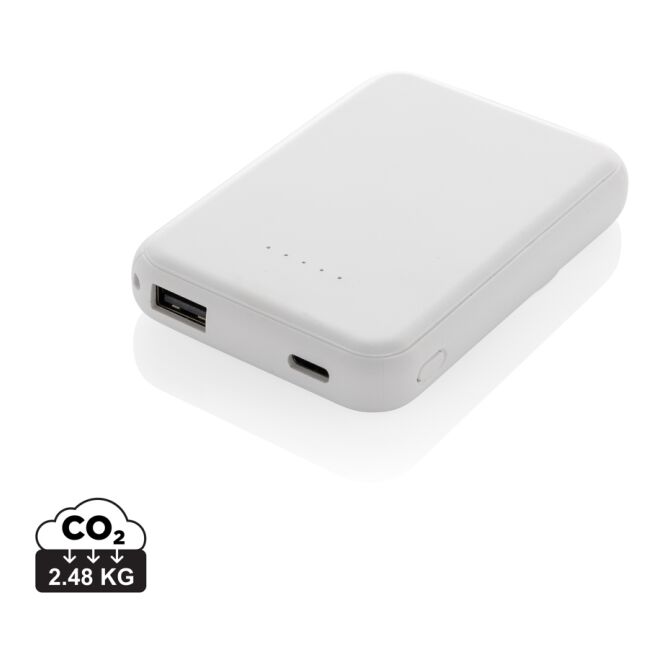 Firmengeschenk Stellar Powerbank 5.000mAh 5W – weiss – mit Logo bedruckt nachhaltige Öko-Tech für das Homeoffice