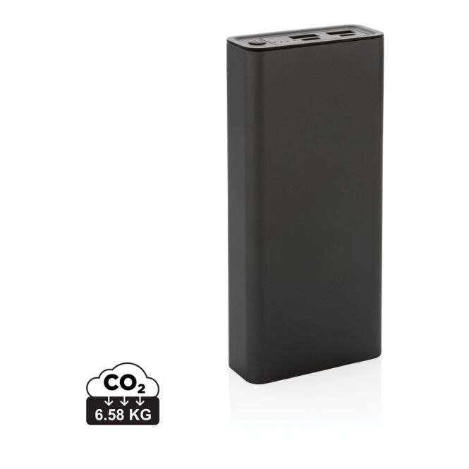 Kundengeschenk Powerbank Terra 20.000mAh 20W – grau – lasergraviert nachhaltig aus recyceltem Aluminium für das Mitarbeiter-Onboarding