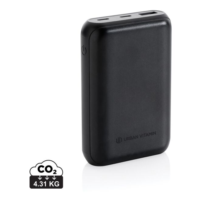 Kundengeschenk Powerbank Urban Vitamin Alameda – schwarz – mit Logo bedruckt 10.000mAh 18W PD USB-C für das Mitarbeiter-Onboarding