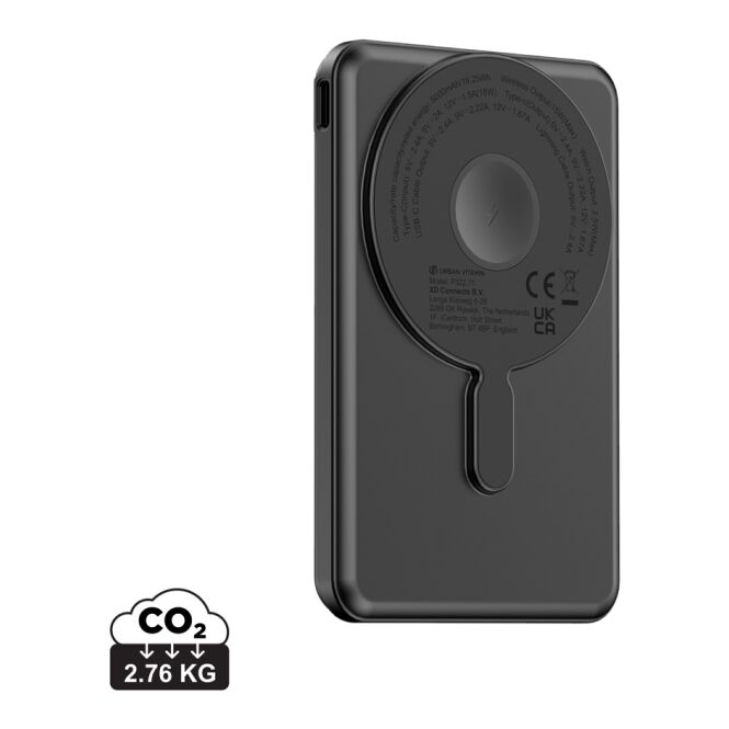 Firmengeschenk Powerbank Urban Vitamin Redwood – schwarz – mit Logo bedruckt 5.000mAh 20W PD magnetisch für das Mitarbeiter-Onboarding