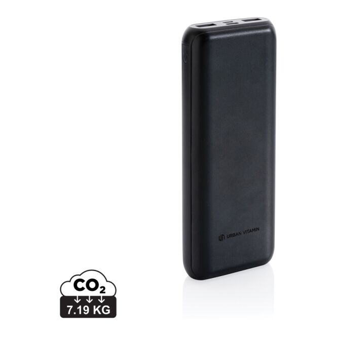 Firmengeschenk Powerbank Urban Vitamin Pasadena – schwarz – mit Logo bedruckt 20.000mAh 18W PD Schnelllade-Technik für das Mitarbeiter-Onboarding