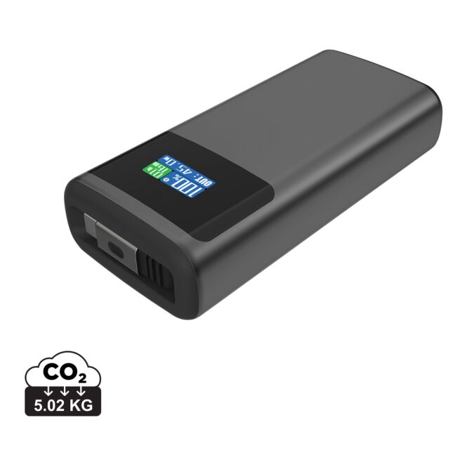 Firmengeschenk Powerbank Quantum RCS – grau-schwarz – mit Logo bedruckt 10.000mAh 45W USB-C nachhaltig für das Mitarbeiter-Onboarding