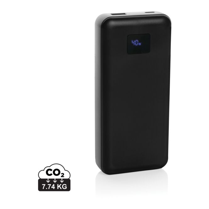 Mitarbeitergeschenk Laptop Powerbank Gridley – schwarz – mit Logo bedruckt, 20.000mAh 65W, nachhaltig für die Büroausstattung