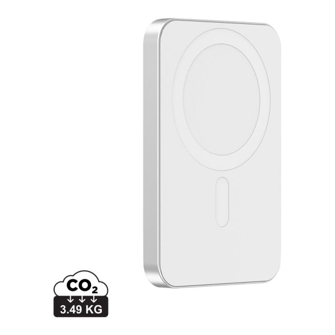 Firmengeschenk Powerbank Urban Vitamin Malibu – silber – mit Logo bedruckt 5.000 mAh 15W Wireless Qi-Standard für das Homeoffice