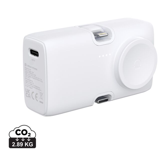Premium-Werbeartikel Powerbank Urban Vitamin San Diego – weiss – mit Logo bedruckt 5000mAh 20W USB-C Qi-Ladung nachhaltig für das Homeoffice