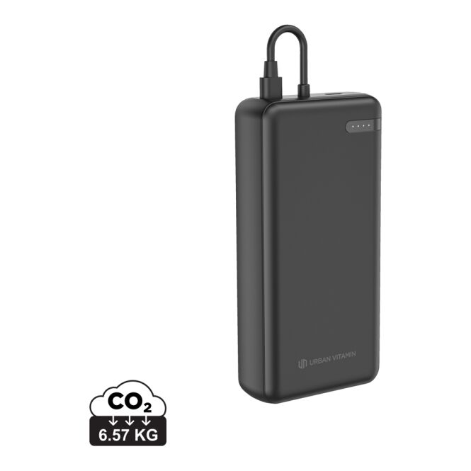 Premium-Werbeartikel Urban Vitamin Menlo Park Powerbank – schwarz – mit Logo bedruckt nachhaltig 20.000 mAh 20W PD für Mitarbeiter-Onboarding