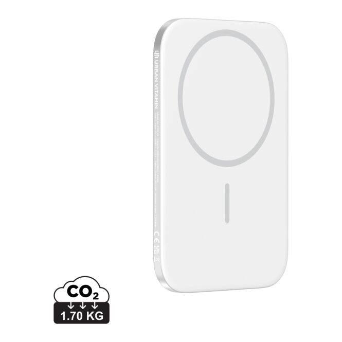 Kundengeschenk Urban Vitamin Concord Powerbank – silber – mit Logo bedruckt 3000mAh 7,5W wireless 20W USB-C für das Mitarbeiter-Onboarding