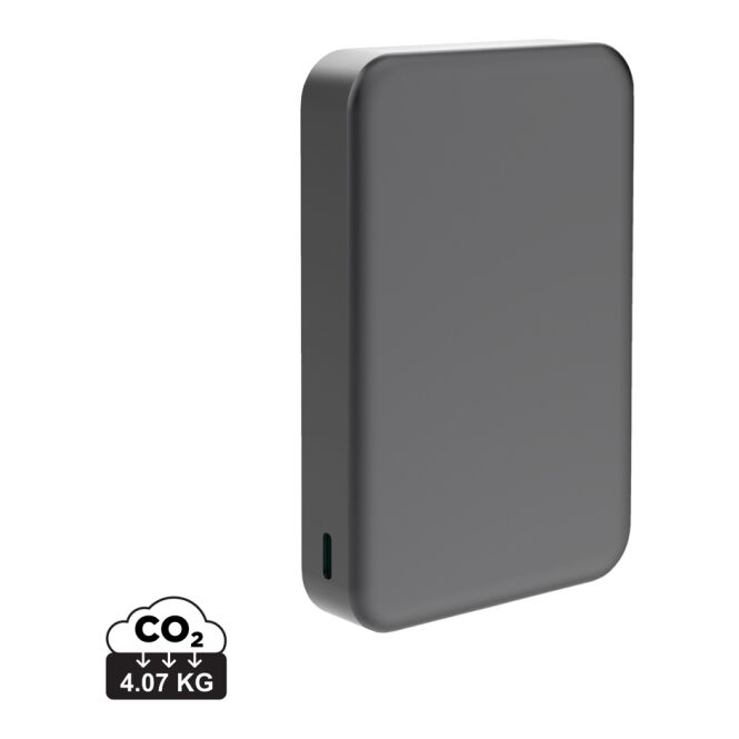 Kundengeschenk Powerbank Quantum RCS 10.000mAh – grau-schwarz – mit Logo bedruckt, 25W Wireless, nachhaltig für das Homeoffice