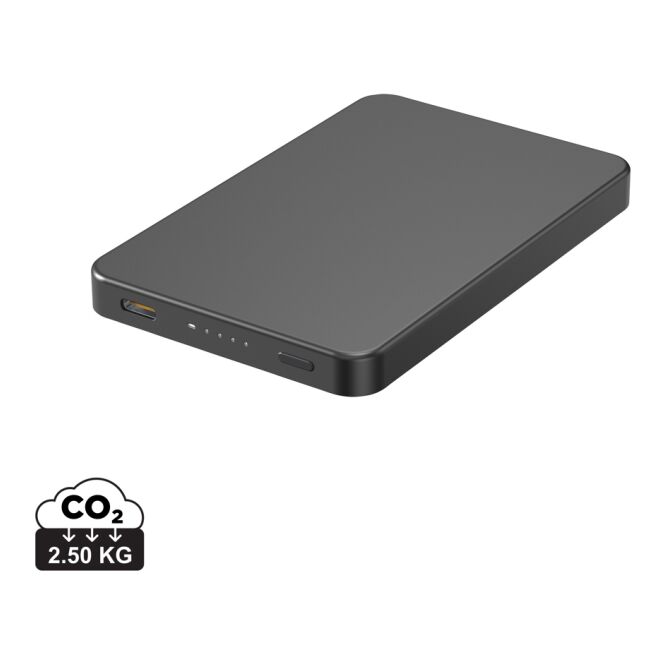 Firmengeschenk Powerbank Urban Vitamin Marin 5.000mAh – schwarz – mit Logo bedruckt 15W Wireless Ladetechnik für das Mitarbeiter-Onboarding