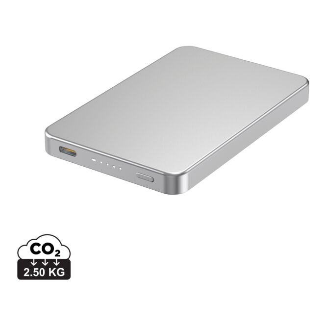 Firmengeschenk Urban Vitamin Marin Powerbank 5.000mAh 15W Wireless – silber – mit Logo bedruckt nachhaltig für das Mitarbeiter-Onboarding