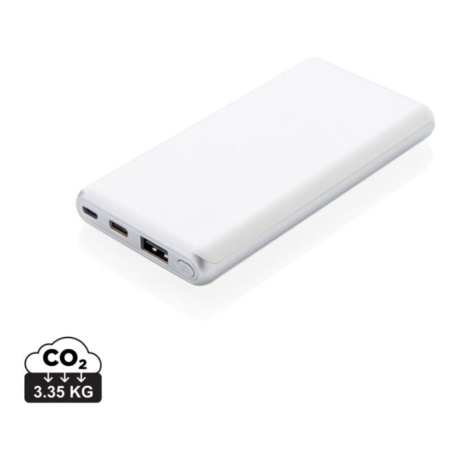 Premium-Werbeartikel Powerbank 10.000mAh mit PD – weiss – mit Logo bedruckt für das Mitarbeiter-Onboarding