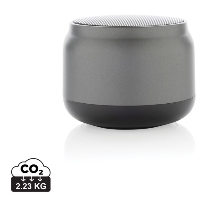 Firmengeschenk Bluetooth Lautsprecher BeatBuddy – grau – mit Logo bedruckt, nachhaltig, 3W, BT 5.3, für das Mitarbeiter-Onboarding