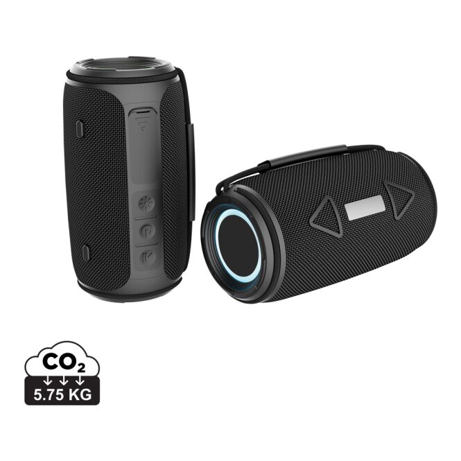 Kundengeschenk Prisma 16W Bluetooth Lautsprecher – schwarz – mit Logo bedruckt nachhaltig 16W IPX4 BT 5.3 für das Homeoffice