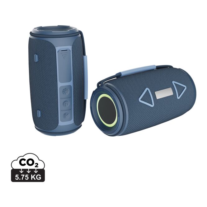 Technik-Werbemittel Prisma Bluetooth Lautsprecher 16W – blau – mit Logo bedruckt nachhaltig IPX4 1500mAh für den Büroalltag