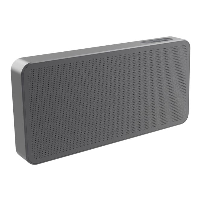 Premium-Werbeartikel Bluetooth Lautsprecher Aeris 10W – grau – lasergraviert 10W-RMS IPX5 USB-C nachhaltig für Mitarbeiter-Onboarding
