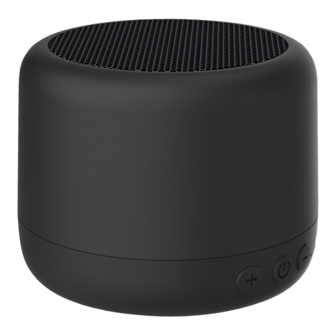 Kundengeschenk Bluetooth Lautsprecher Peblo 3W – schwarz – mit Logo bedruckt nachhaltig 7h Spielzeit USB-C für das Mitarbeiter-Onboarding