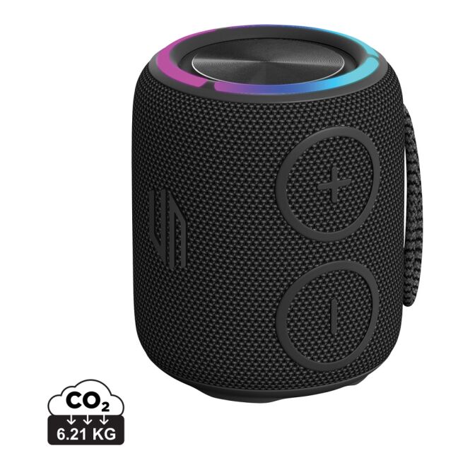 Premium-Werbeartikel Bluetooth Lautsprecher Urban Vitamin Palmdale – schwarz – mit Logo bedruckt 16W IPX 7 nachhaltiges Öko-Tech für Büroalltag