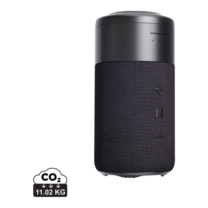 Firmengeschenk Urban Vitamin Anaheim Bluetooth Lautsprecher – schwarz – mit Logo bedruckt 10W 15W Wireless Charger nachhaltig für Homeoffice