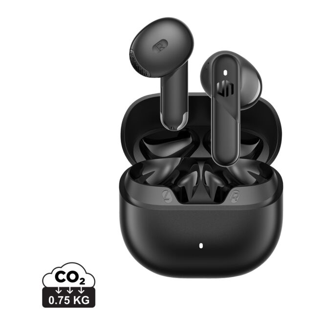 Firmengeschenk Urban Vitamin Santa Clara ENC-Ohrhörer – schwarz – mit Logo bedruckt BT 6.0 IPX4 24h Spielzeit für das Homeoffice