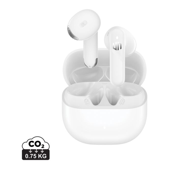 Premium-Werbeartikel Urban Vitamin Santa Clara Bluetooth Kopfhörer – weiss – mit Logo bedruckt, nachhaltig, ENC, 24h Spielzeit