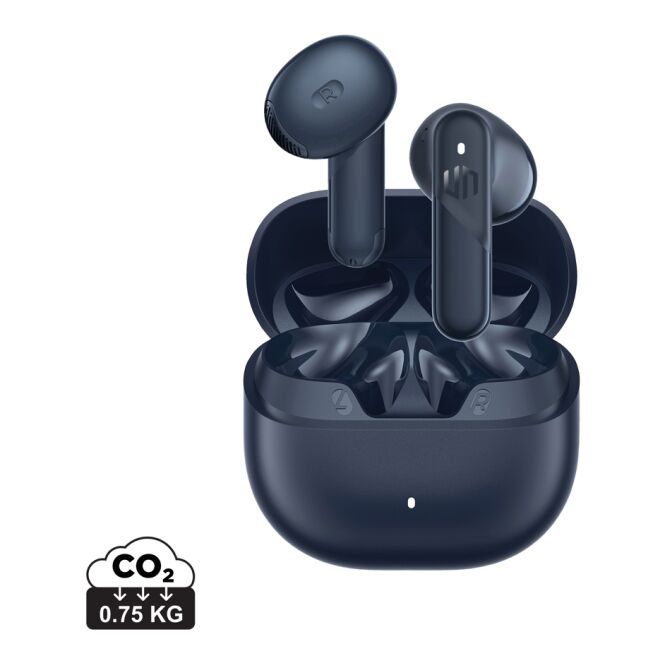 Werbeartikel Urban Vitamin Santa Clara Bluetooth Kopfhörer – blau – mit Logo bedruckt, ENC-Technik, IPX4, 24h Spielzeit für das Büro