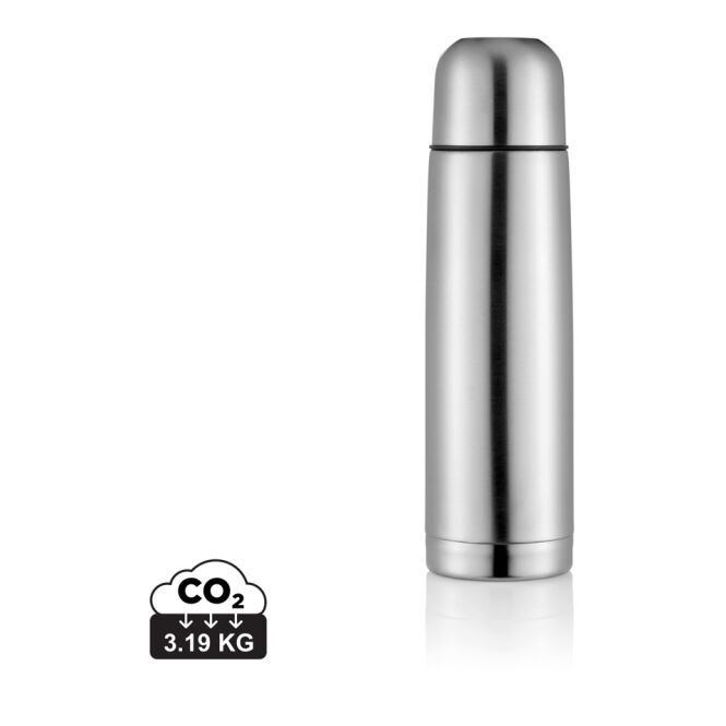 Firmengeschenk Isolierflasche Mono – silber – mit Logodruck 500ml doppelwandig vakuumisoliert für Mitarbeiter-Onboarding